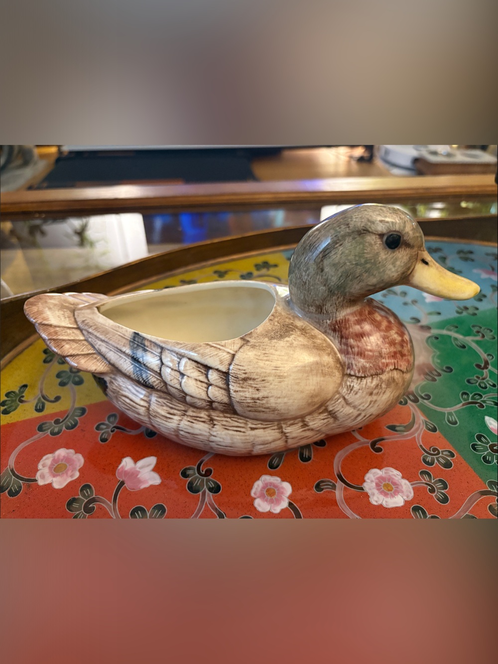 vintage ceramic
 Duck Planter in Brown and Green